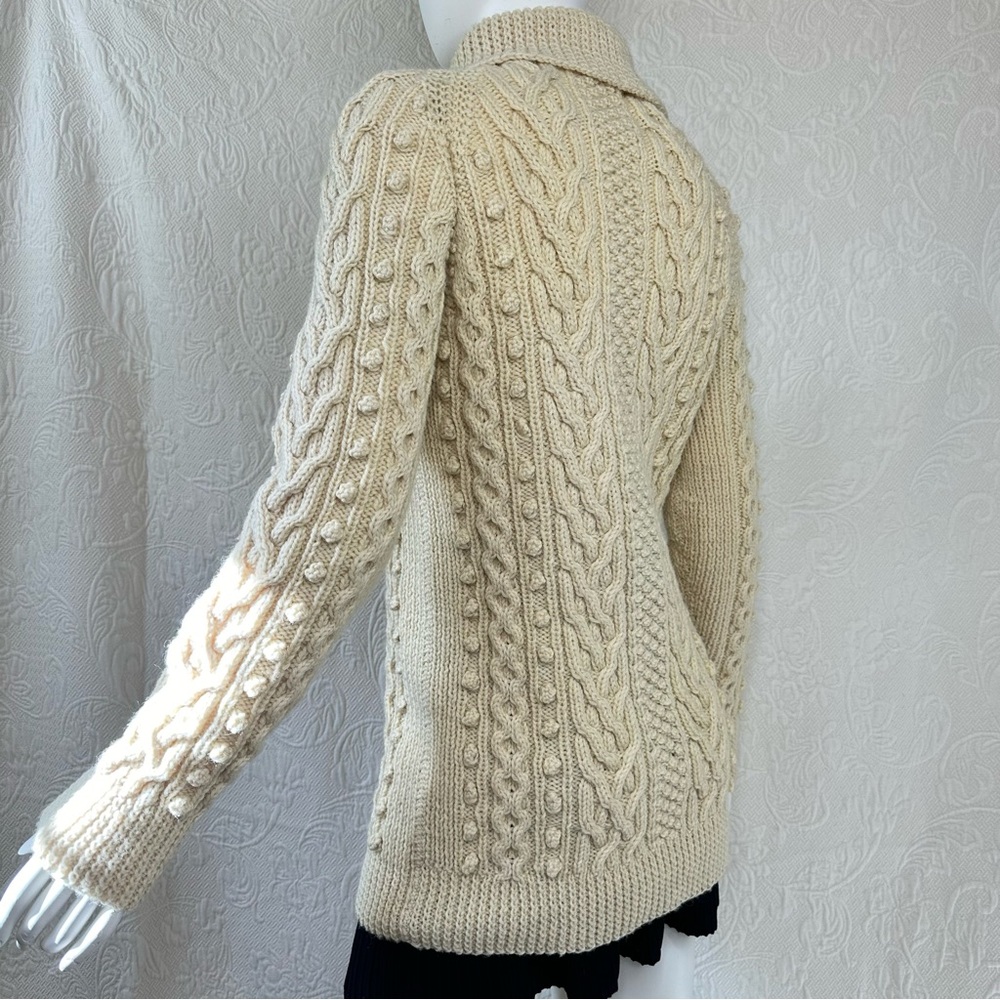 Vintage Hand Knit Wool Extra Long Aran Fisherman Knit Turtleneck Cable Sweater - Picture 4 of 12